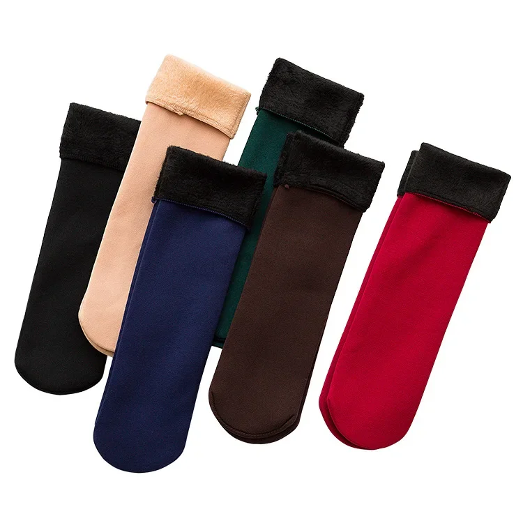 Autumn and Winter Adult Fashion Solidcolor Mid-Calf Length Warm Socks Fleece-lined Thickened Snow Socks