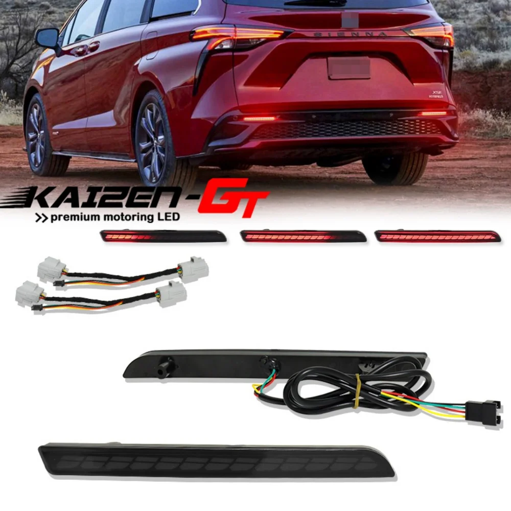 

Красный светодиодный отражатель заднего бампера автомобиля, задние/стоп-сигналы, задние противотуманные фары с последовательными указателями поворота для Toyota Sienna 2021-2023