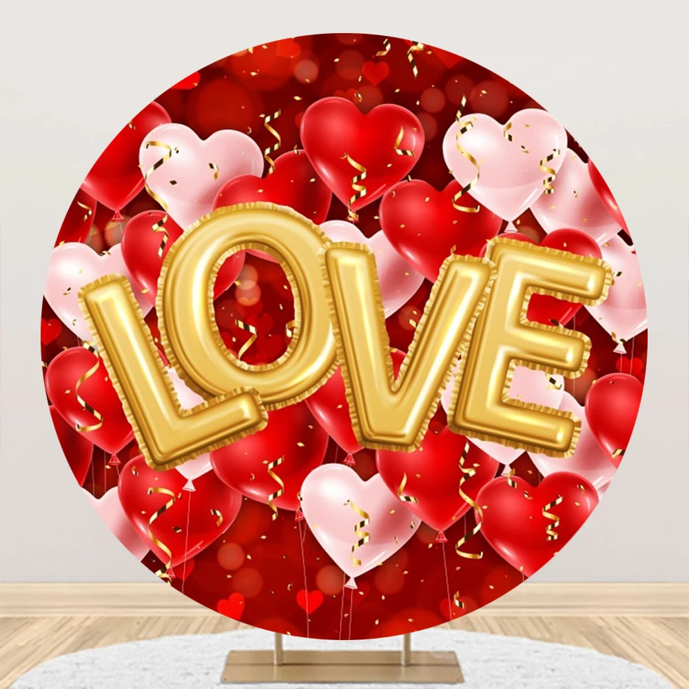 14 فبراير عيد الحب غطاء خلفية مستديرة الأحمر القلب عاشق الذكرى حفلة التصوير خلفية كعكة ديكور للطاولات الدعائم