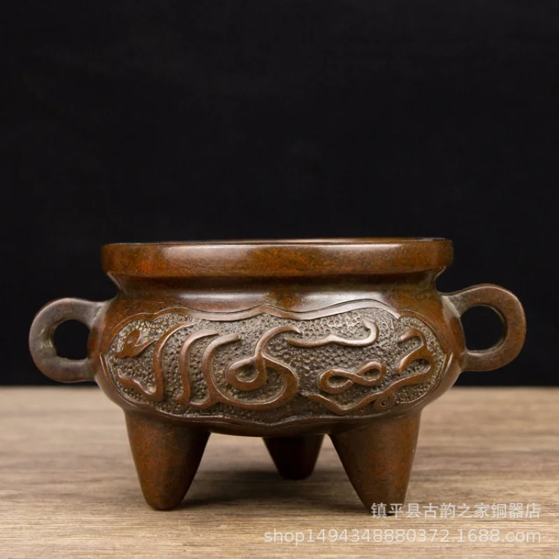 

Трехногие благовония из чистой меди с круглыми ушками, курильница для ароматерапии, украшение для дома, гостиной, магазина, офиса