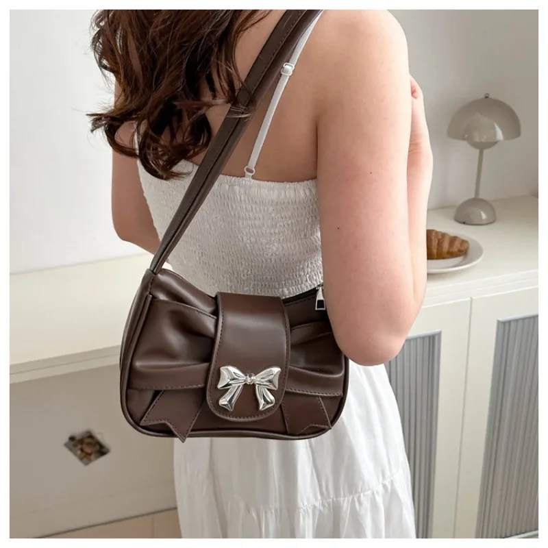 

Trendy Bow Shoulder Bag for Women, Handbag, Casual Underarm Bag, Daily Commuting Bags, PU Leather, Banquet Bag, Business