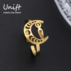 Unift Moon Phase Moon Goddess Rings for Women Girl Stainless Steel Mother Earth Feminine Open Ring Vintage Wiccan Jewelry Gift