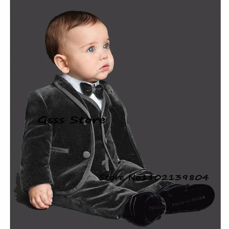 Boys Suit Velvet 3 Piece Formal Blazer Pants Vest Kids Jacket Wedding Tuxedo Child Custom Suit комплекты для маленьких мальчиков