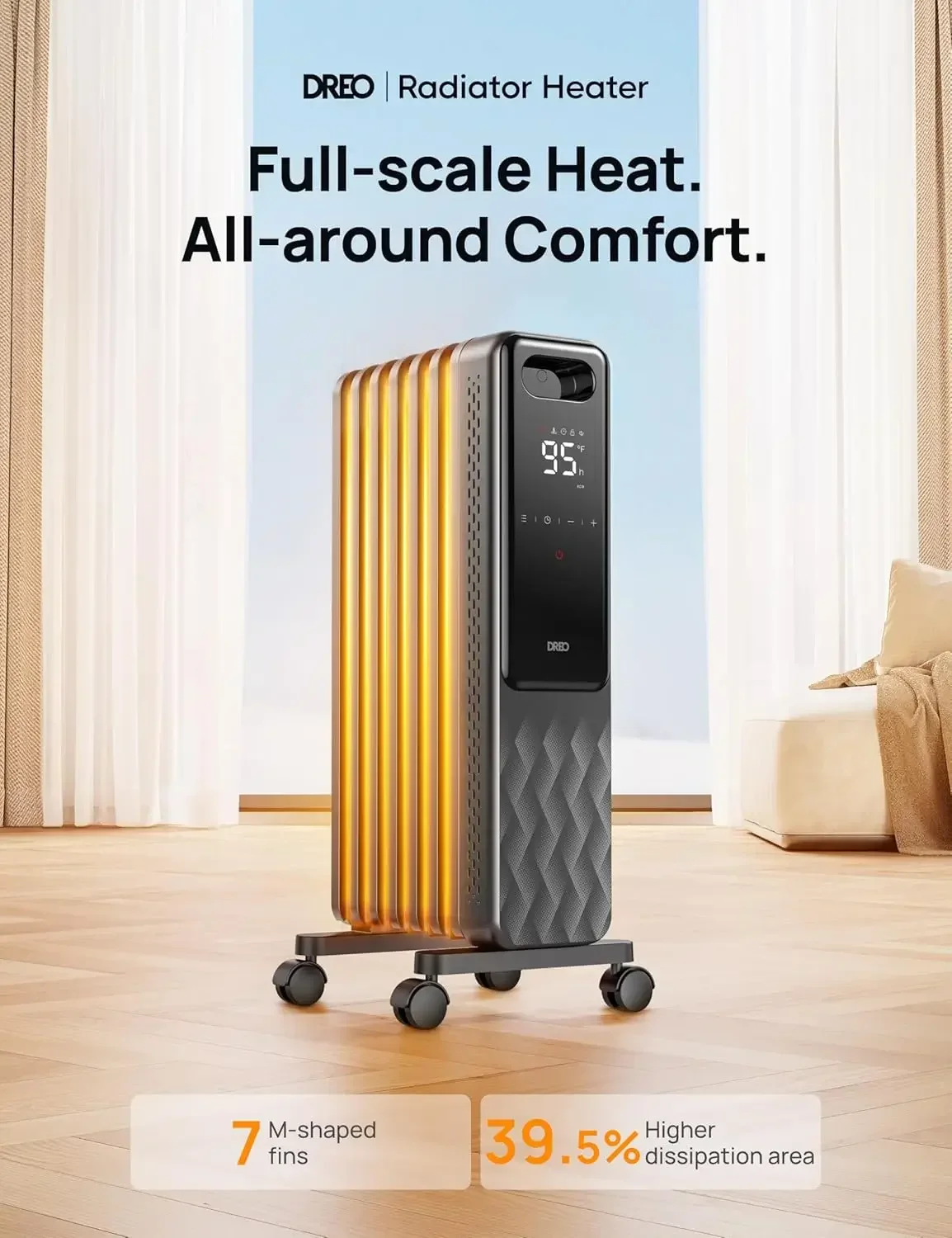 Oil Filled Radiator, Electric Radiant Heaters for indoor use Large Room with Remote Control, Child Lock, 4 Modes, Overheat