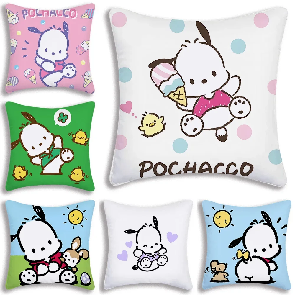 Sanrio Pochacco Pillow Covers Cartoon Sofa Decorative Home Double-sided Printing Short Plush Cute Cushion Cover