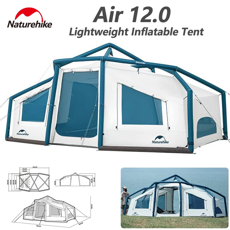 Naturehike Air 12.0 Inflatable Tent Outdoor Lightweight Large Space Waterproof Travel Beach Tent Camping Equipment PU2000mm+