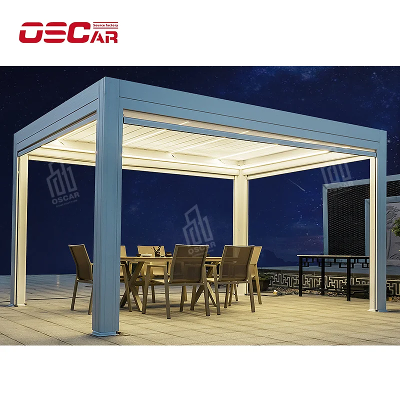 Outdoor Gazebo Aluminum Pergola With Wind and Rain Sensor Louvered Roof Arches Arbours Pegola