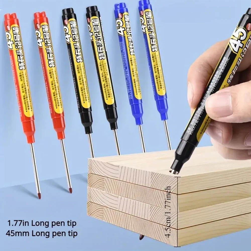 1–6 Stück, 45 mm, wasserdicht, lange Kopfspitze, Tiefloch-Marker, Fliesen-Tischler-Stift, Mehrzweck für die Holzbearbeitung, schwarze/blaue/rote Tinte – Detail 5