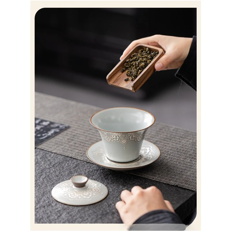 

Hover and Rotate Sancai Cover Bowl, Tea Bowl, High-end Kung Fu Tea Set, Teacup with Lid, Birthday Gift