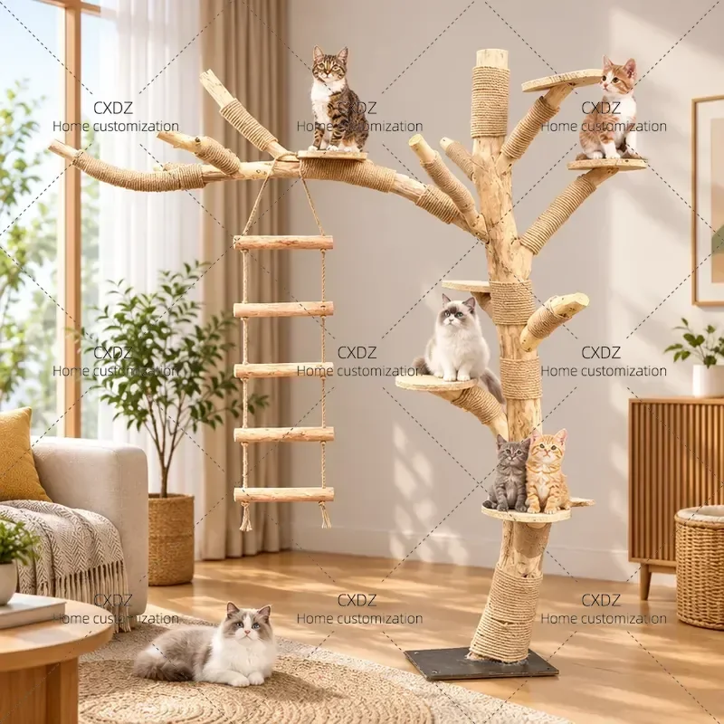GG1 Large Simulation Cat Tree Dead Tree Shape Real Trunk Climbing Frame Fake Tree Props for Bird Cat Supplies Home Decoration