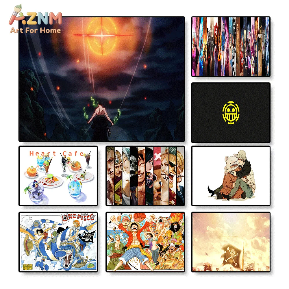 AZNM One Piece Dark Zoro Green Slash Law Heart Pirates Logo Bepo Hug Heart Cafe Straw Hat Full Crew Anime Collage Sin Marco