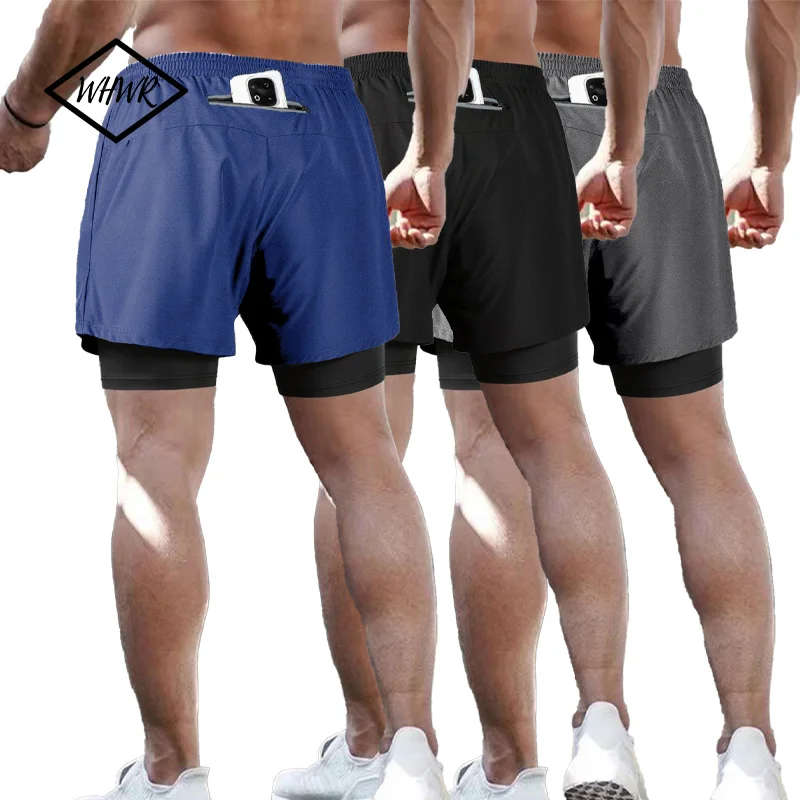 

2 In 1 Double-deck Men Sport Shorts Summer Quick Dry GYM Sport Shorts Fitness Jogging Workout Shorts Running Short Pants Men