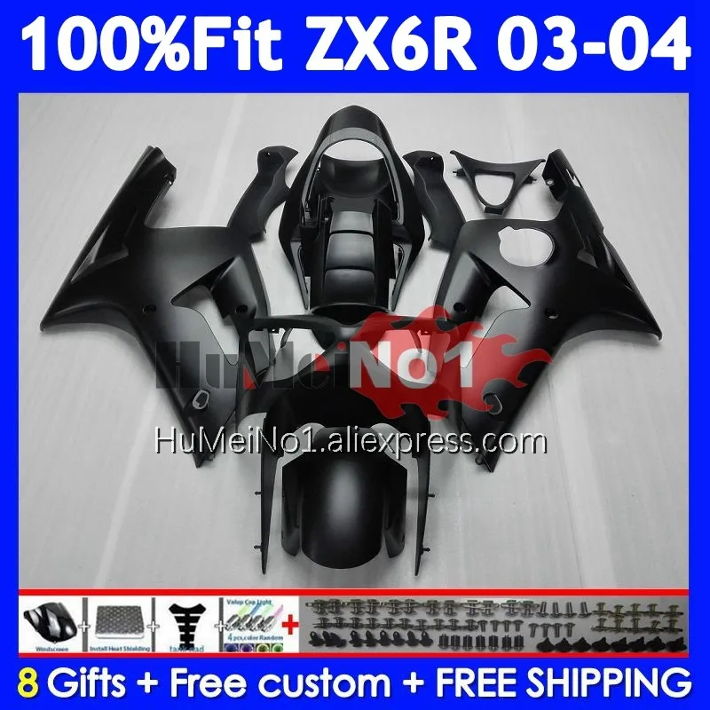 Injection Body For KAWASAKI NINJA ZX 6R 600 636 6 R ZX600 205No.9 black matte ZX-6R ZX636 ZX6R 03 04 ZX-636 2003 2004 Fairings