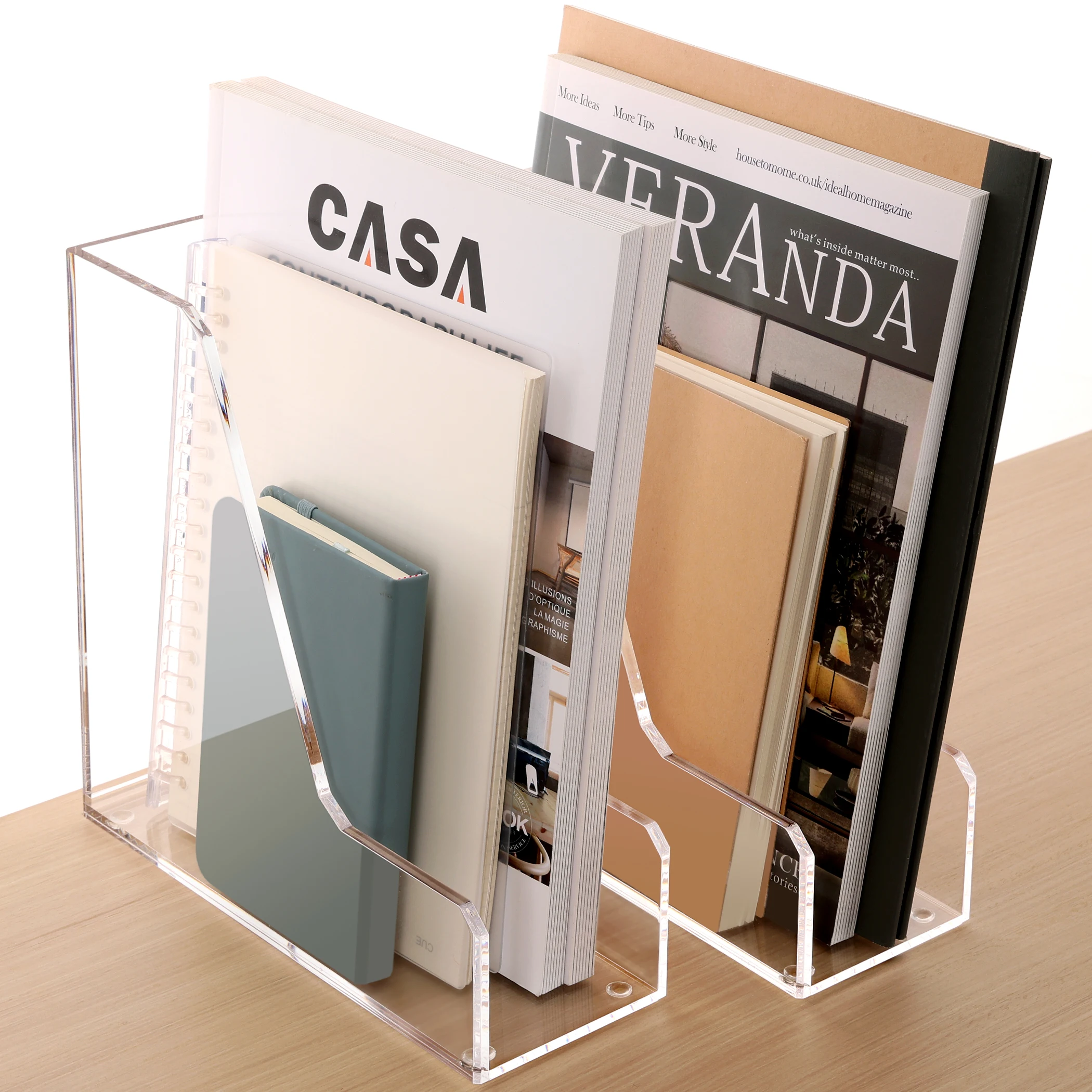 SANRUI 2Pcs Acrylic Magazine File Holder Vertical File Sorter Holders Desk Organizer Clear Folder Organizer Document Rack