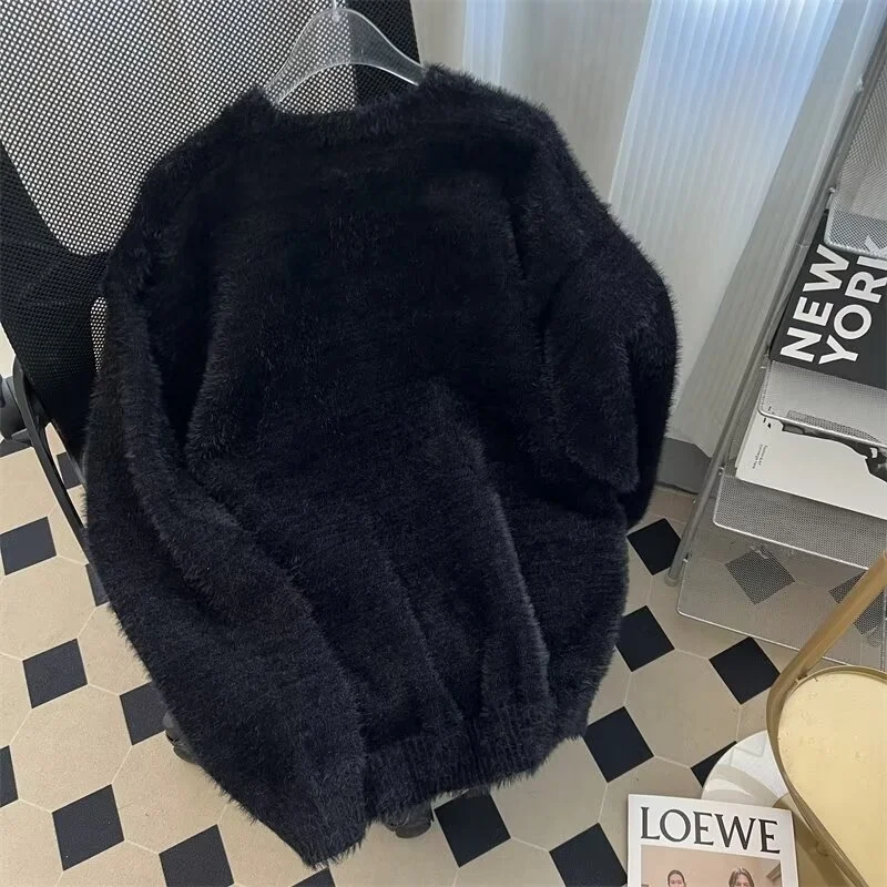 

Свободный вязаный свитер круглого цвета со змеиным узором, зимний мужской модный повседневный свитер с длинным светом и бейсбольным воротником