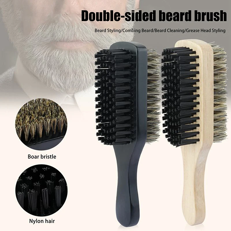 

1Pcs Professional Beard Brush For Men Mustache Comb Hairdresser Brush Soft Boar Bristle Brush Dual Side Wood