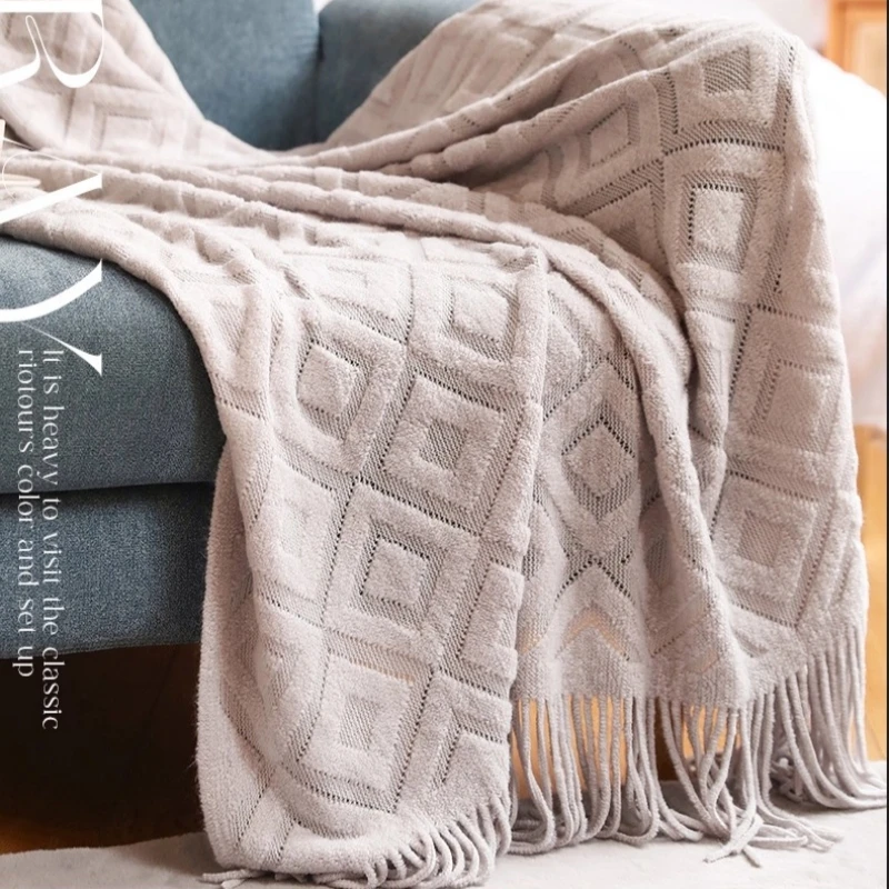 

Nordic Sofa Blanket Knitted Shawl Solid Color Bed End Towel Wool Sofa Towel Hotel Bedroom Decorative Blanket Soft Nap Bedspread