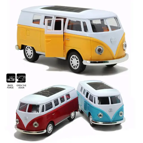 Autobús de aleación de Volkswagen T1, modelo fundido a presión, serie Pull back, modelo de juguete, adornos, regalo para amigos, niños, juguetes para niños, decoración, 1:36