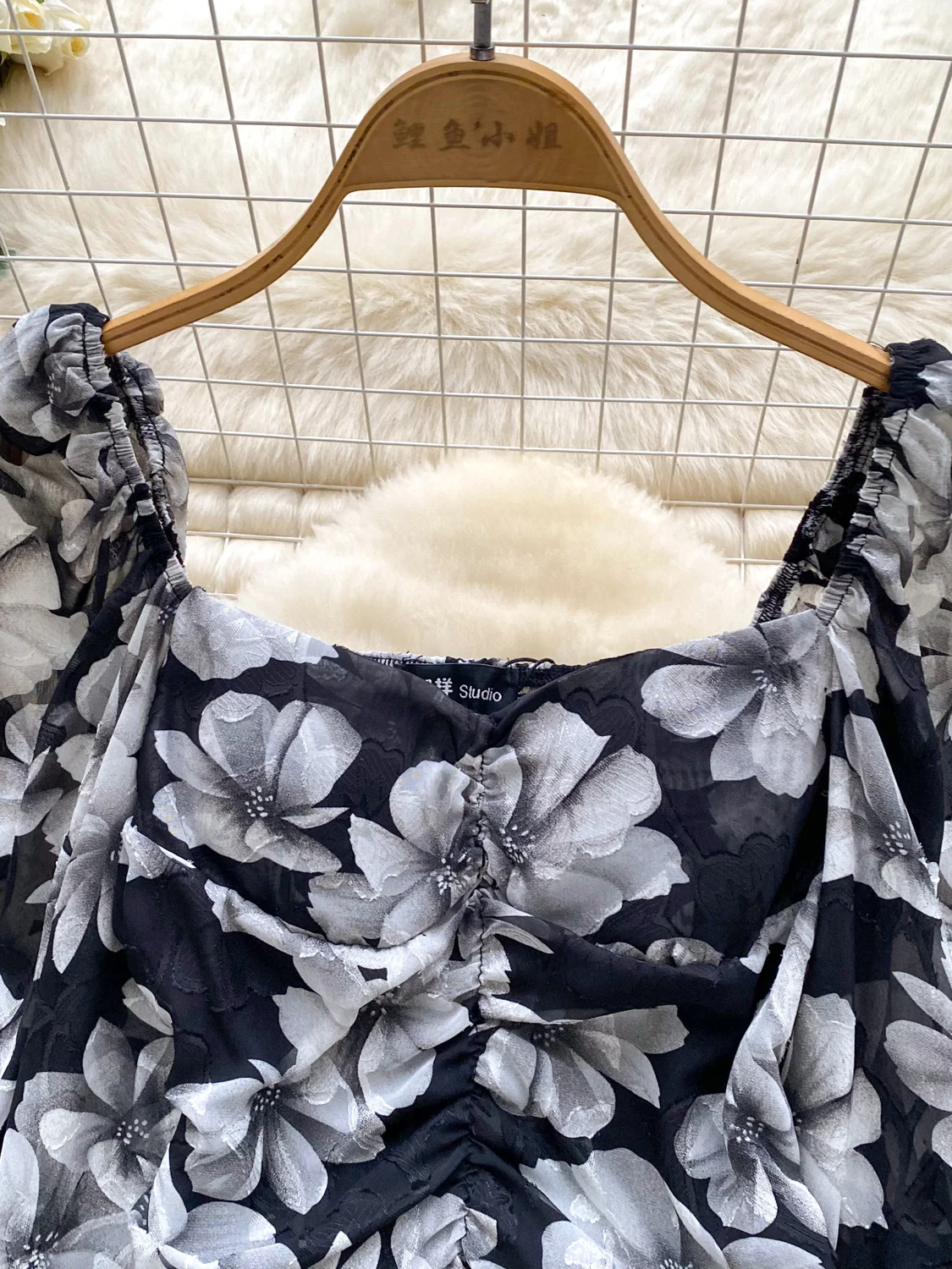 Mulheres preto gótico floral impressão camisas e blusas vintage elegante y2k 2000s emo manga longa gola quadrada camisa cortada outono