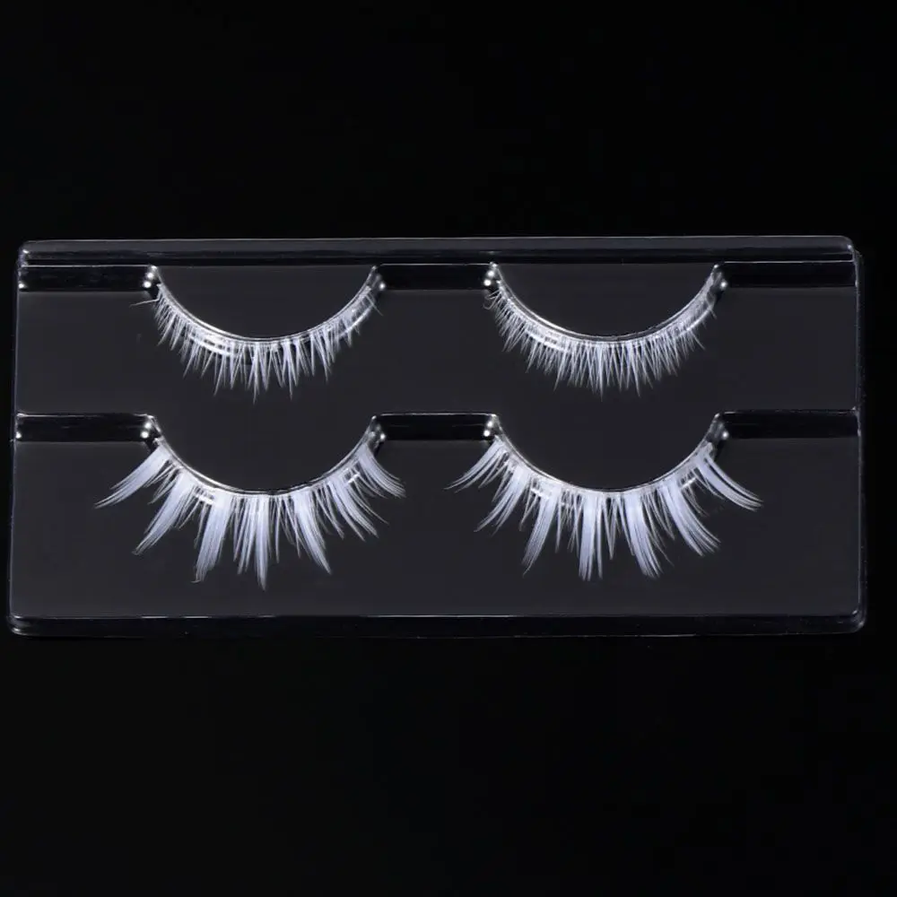 2 คู่ Upper & Lower ขนตาปลอมสีขาวขนตาฮาโลวีนคอสเพลย์ Natural Eyelashes Extension Soft Wispy Lash เครื่องมือแต่งหน้า