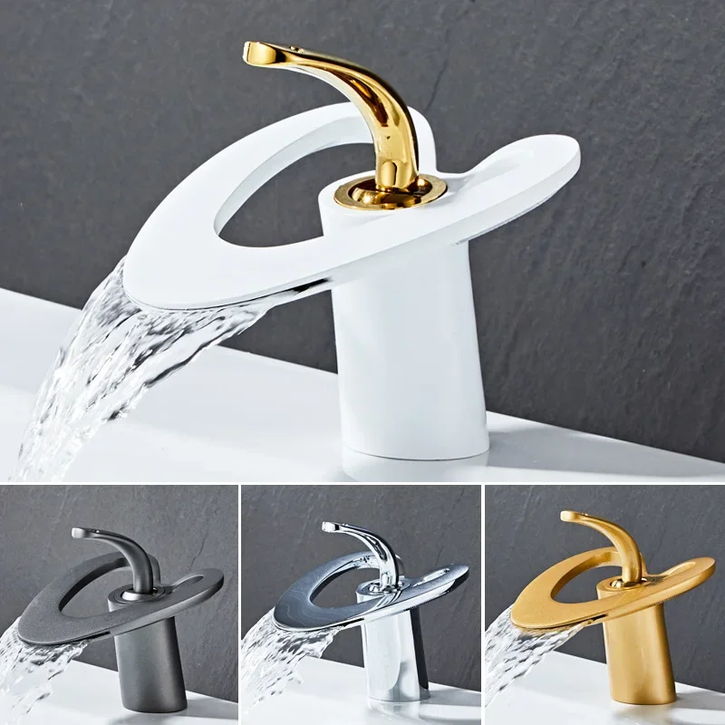 Bathroom Single Handle Basin faucet Solid Brass Mixers Taps Creative Hollowed Out Love Shape Waterfall Design Basin Sink Taps