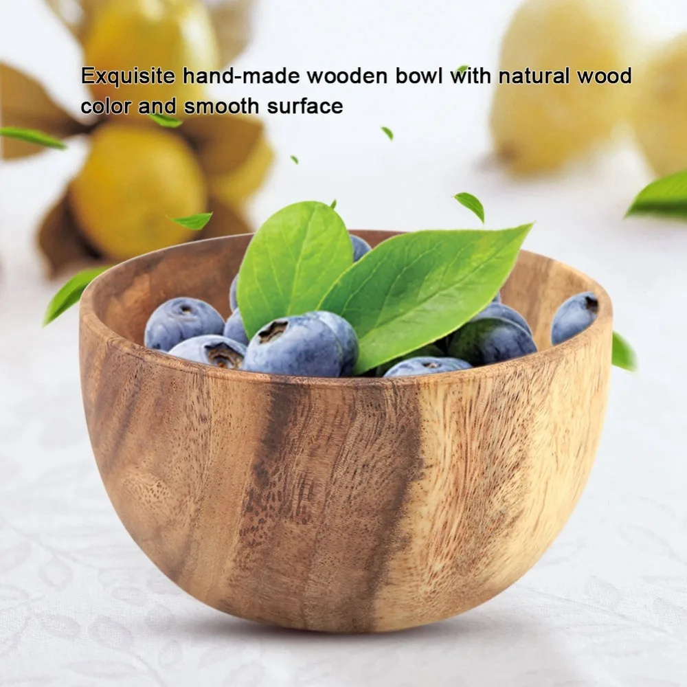 Wood Raw Salad Bowl Burr-free Wall Thick Anti-crack Rice Bowl Multisize Large Deep Inner Space Instant Noodle Bowl