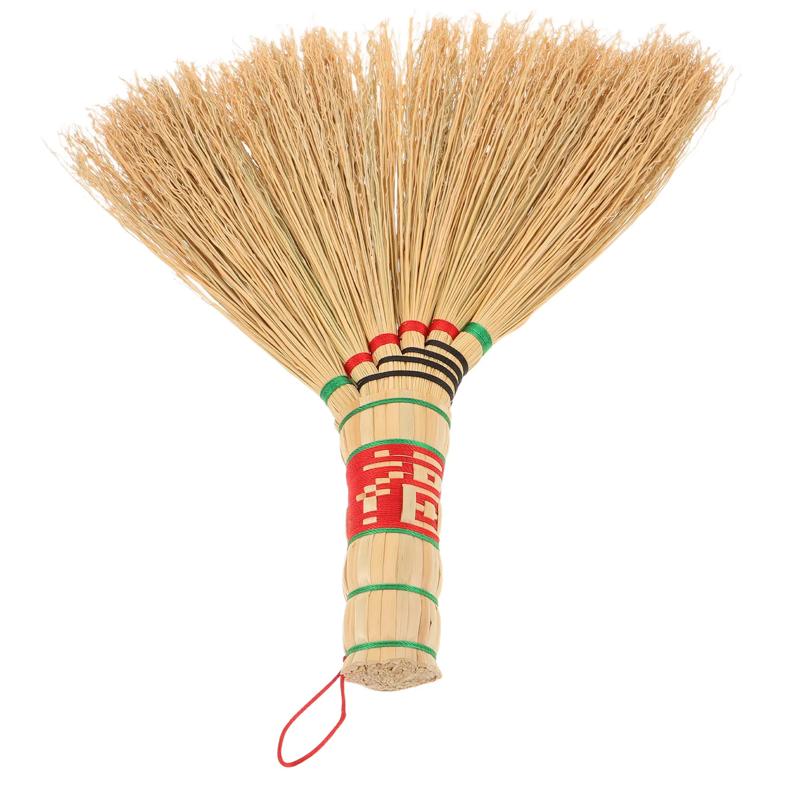 Small Handwoven Sorghum Straw Whisk Broom Short Handle Vintage Home Cleaning Brush for Beds Tables Floors Sweeping Indoor Messes
