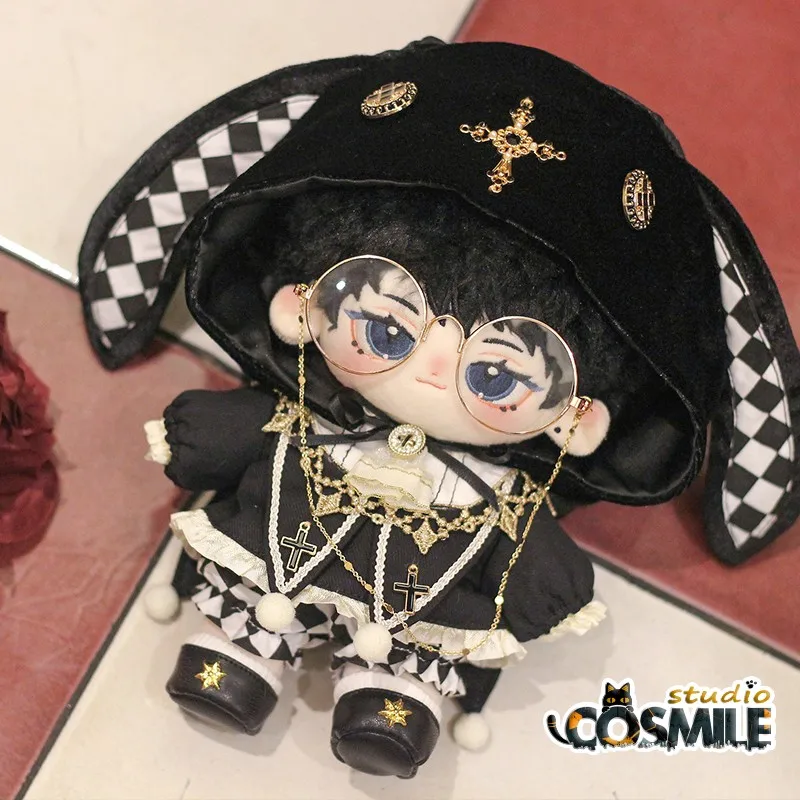 

No Attributes Kpop Idol Gothic Punk Edward Black Rabbit Fairy Tale Suit Costume Stuffed Plushie 20cm 30cm Doll Clothes KL