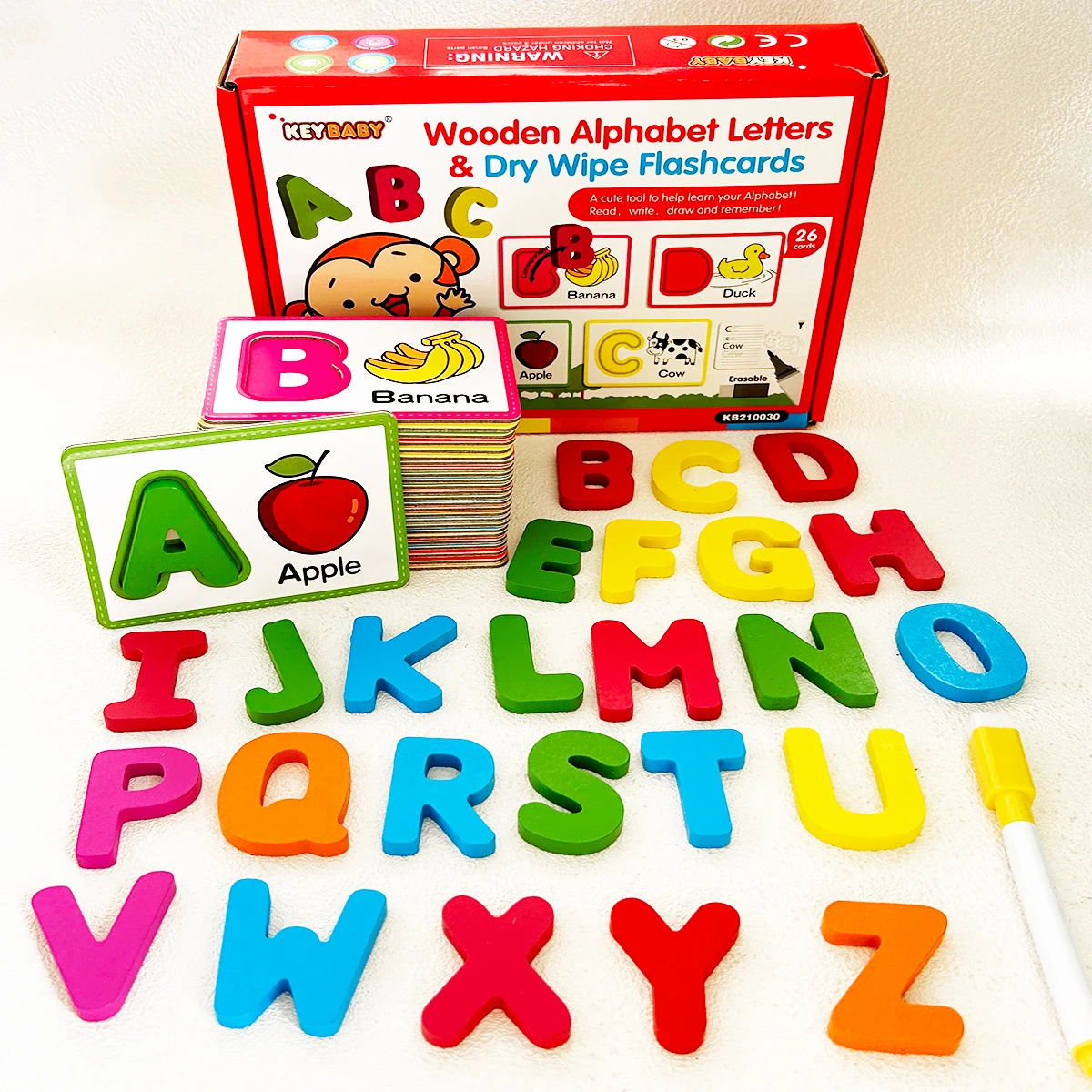 Wooden Alphabet Letters And Dry Wipe Flashcards Set For Kids To Learn Alphabet Reading Writing Drawing And Spelling for Children