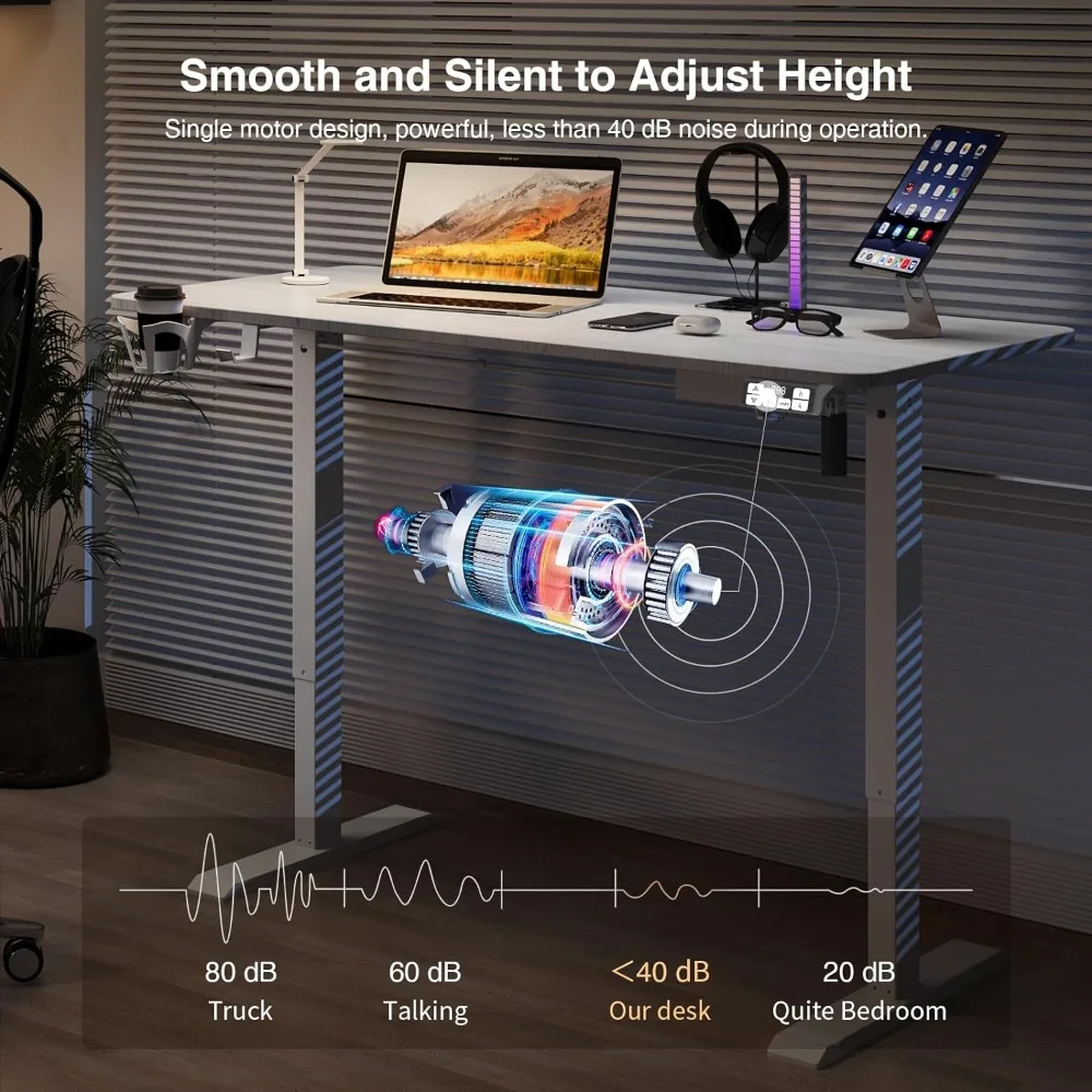 Escritorio de pie eléctrico ajustable, estación de trabajo de oficina en casa, altura ajustable, blanco