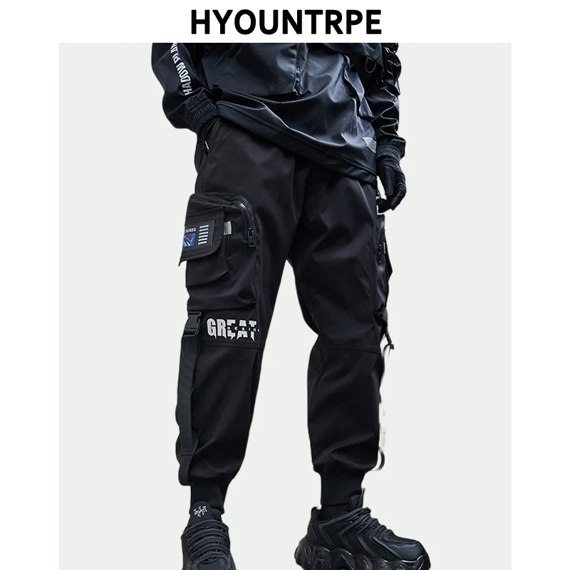 

Hip Hop Loose Fit Elastic Waist Cargo Pants Fashion Military Pocket Ankle Pants Mens Casual Drewstring Baggy Sweatpants Joggers