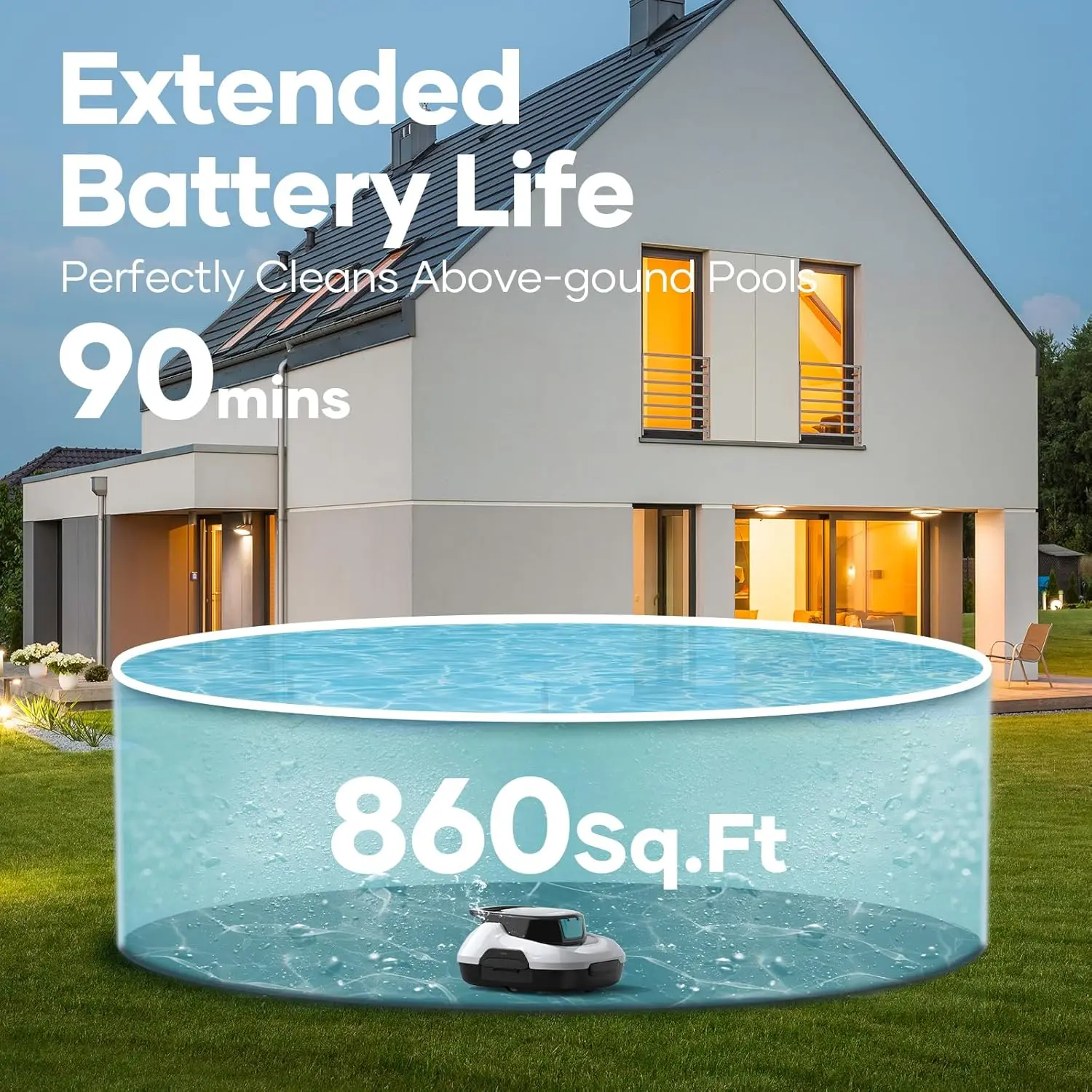 Robotic Pool Cleaner Cordless Pool Robot Vacuum Automatic Cleaning with Self-Parking Function 90-Min Battey Life