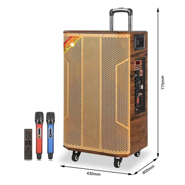 Big Power DJ Bass Subwoofer With USB TF TWS FM BT MIC ECHO Guitar Port Gunfire Cheers function 15 Inch Wooden Trolley Speaker