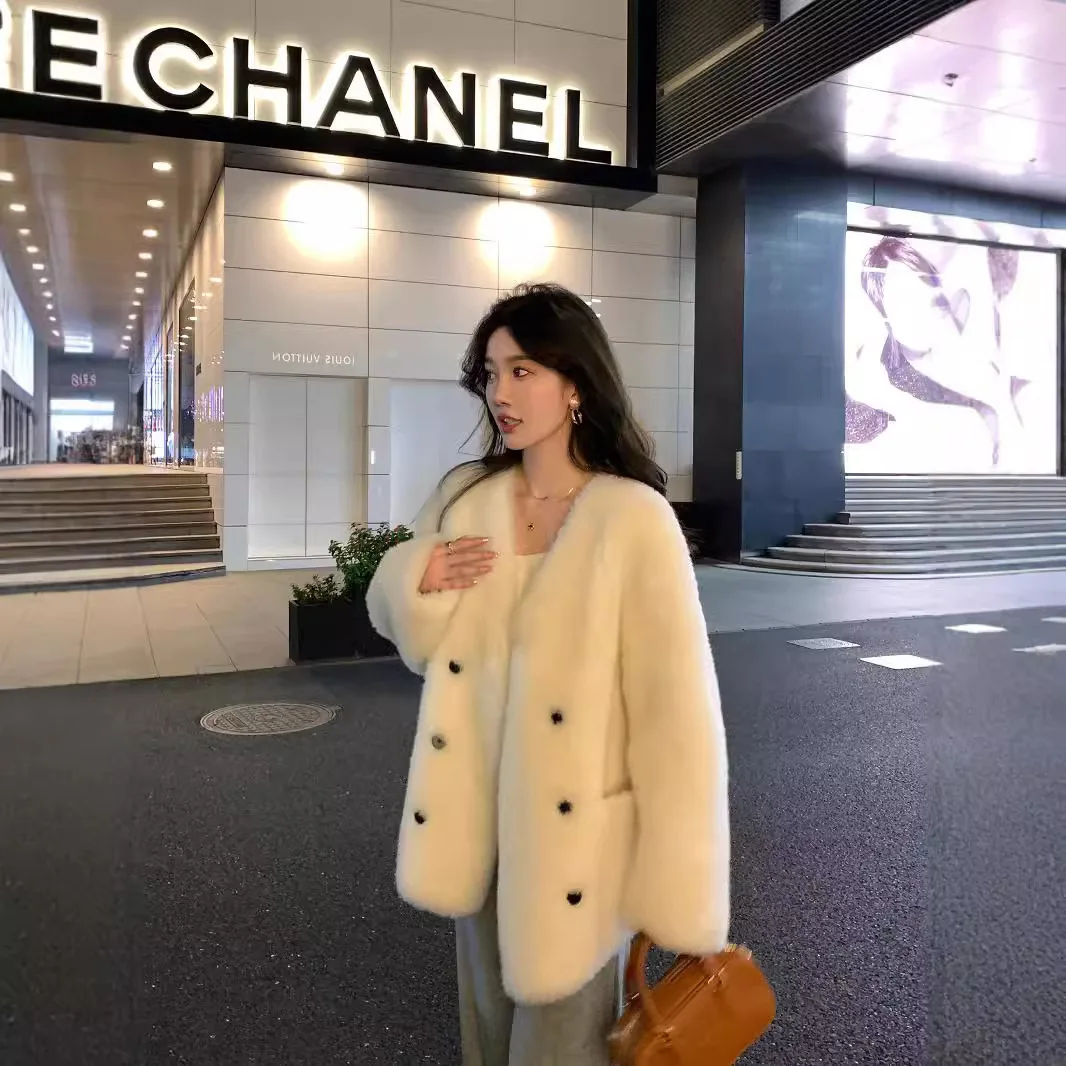 

Autumn Winter New Sle Women's Fur Coat Lamb Velvet Trimmed Long Sve Leather And Fur Inteated Outerwear Commute Sle
