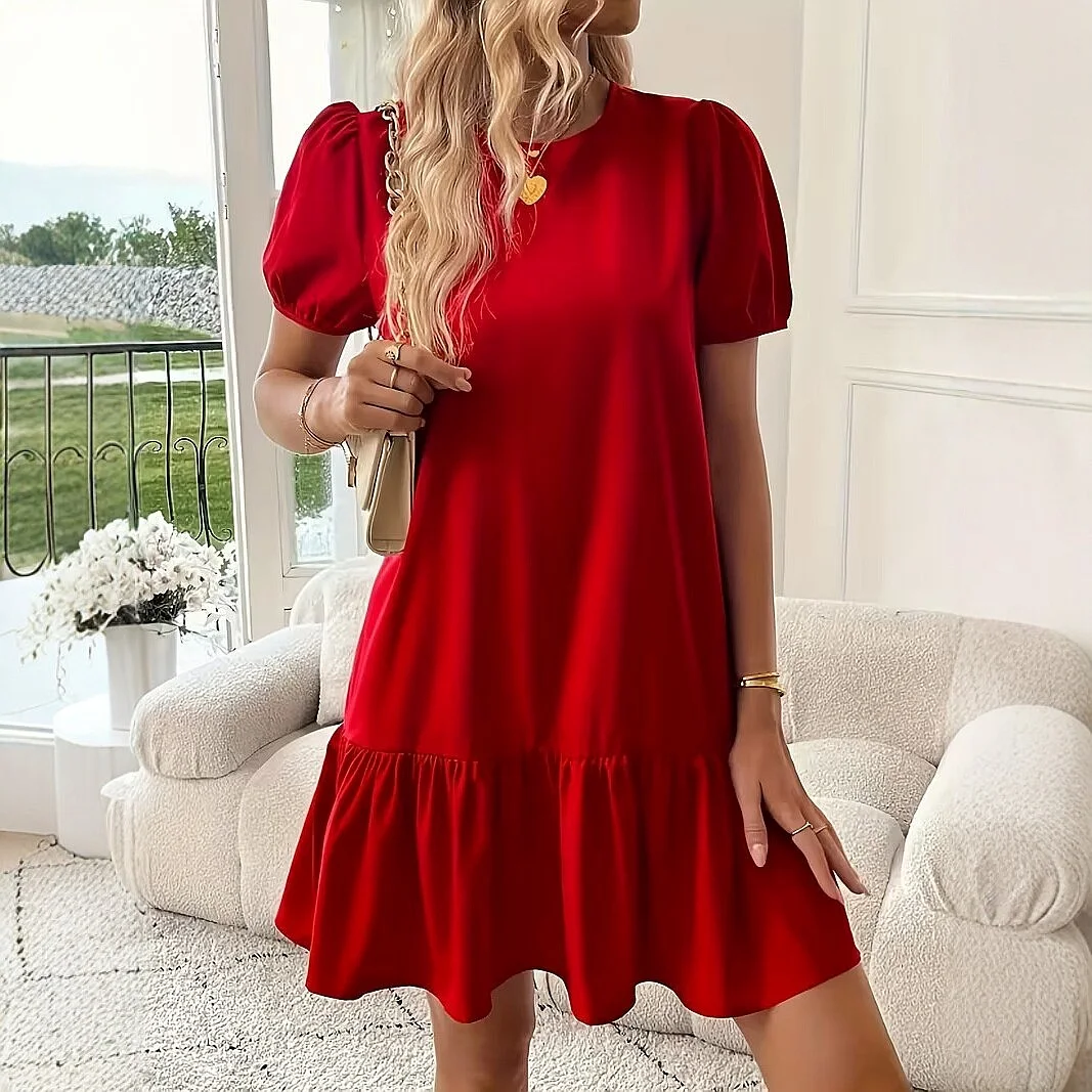 Summer Bubble Sleeve Ruffled Short Dress Floral Elegant Women Dresses Spring Summer Casual Party