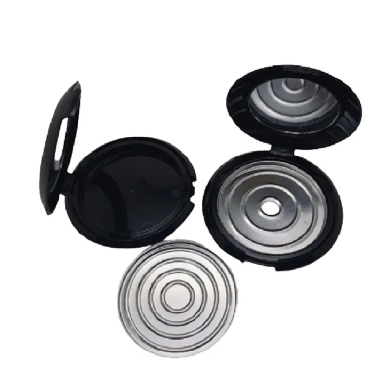 1pcs 59MM Cosmetic Powder Case Round Empty Container Box Aluminum Pan Glossy Black Makeup Packaging Compact with Mirror