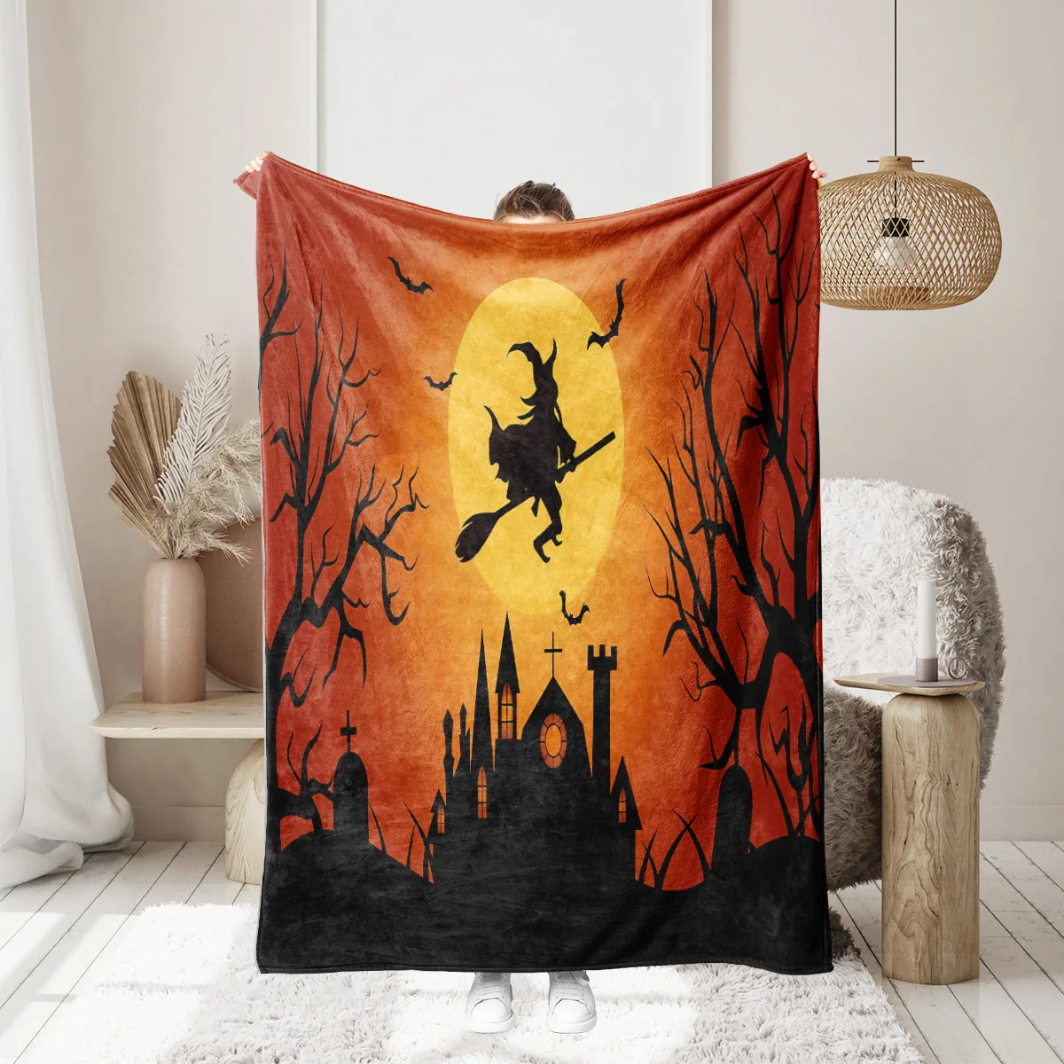 

1PC Halloween themed pattern printed blanket, suitable for sofas, beds, a warm plush blanket for Halloween gift