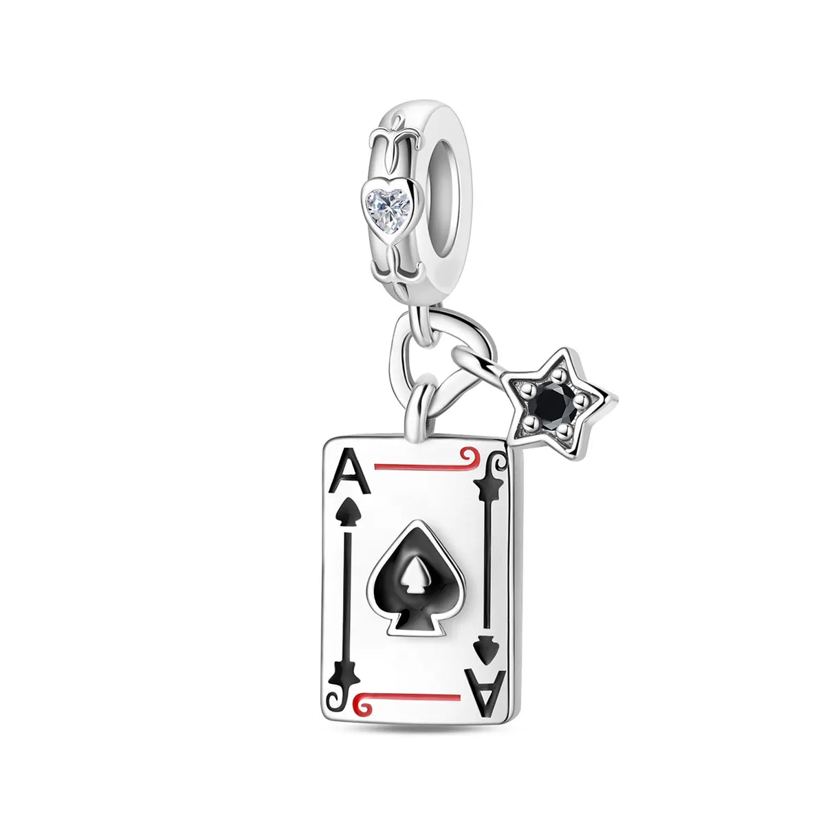 Original S925 Silver Plated Classic Poker Spade A Charms Beads Fit Original Bracelet Fine DIY Party Jewelry Gift