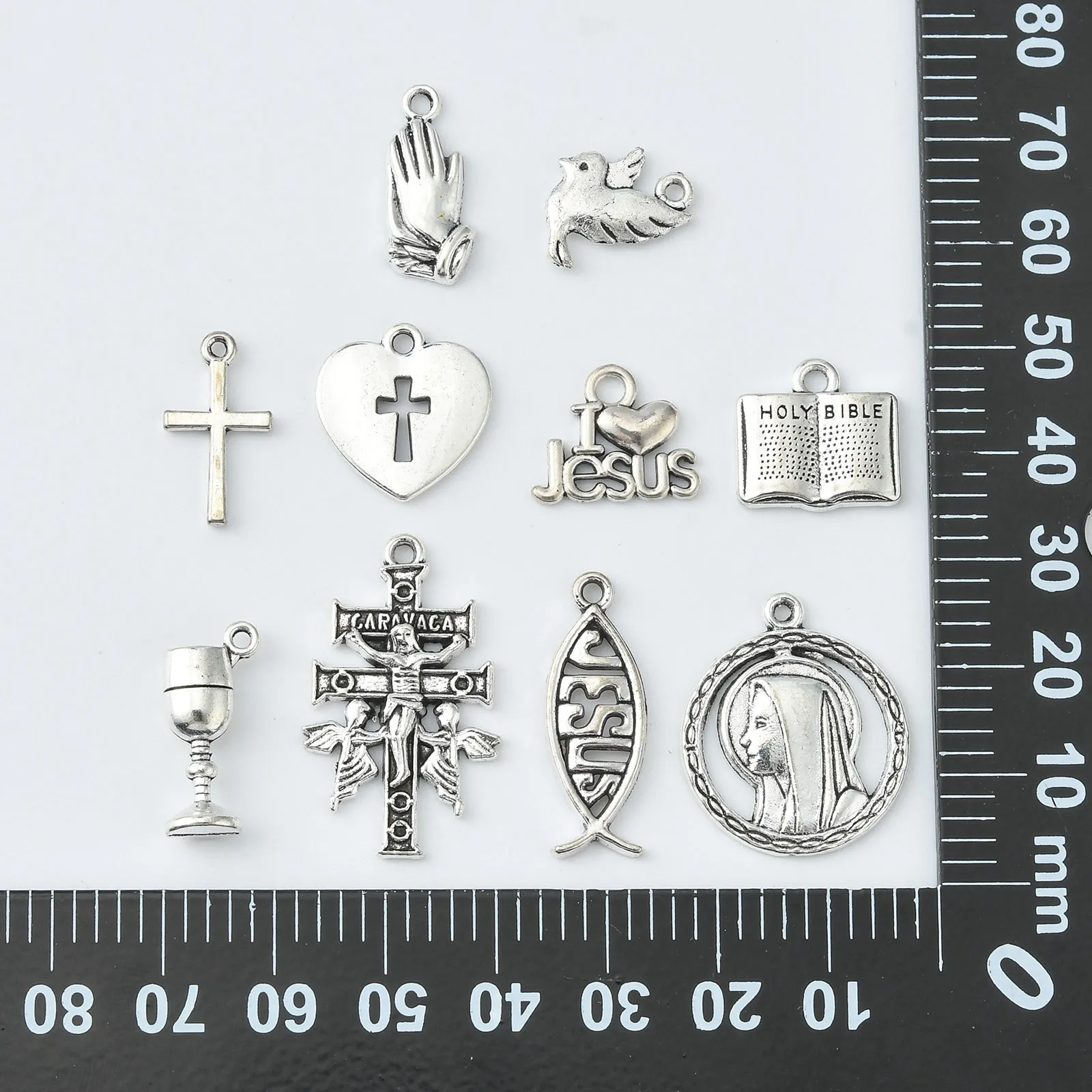 PandaHall 100 Stück 10 Stile Tibetische Christliche Religiöse Anhänger Gebetskreuz Herzanhänger für DIY Schmuckherstellung Zubehör – Detail 7