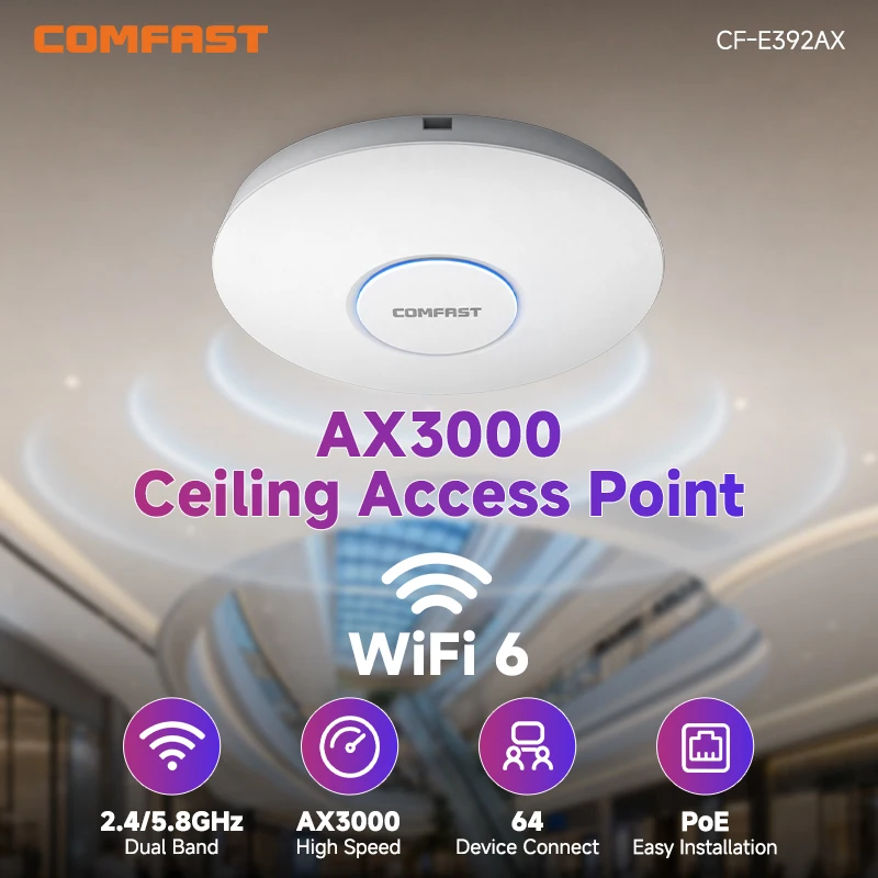 COMFAST WiFi6 AX3000 Wireless AP 2.4G/5.8Ghz Ceiling AP POE WIFI Extender Repeater Gigabit Wireless AP Router Signal Booster