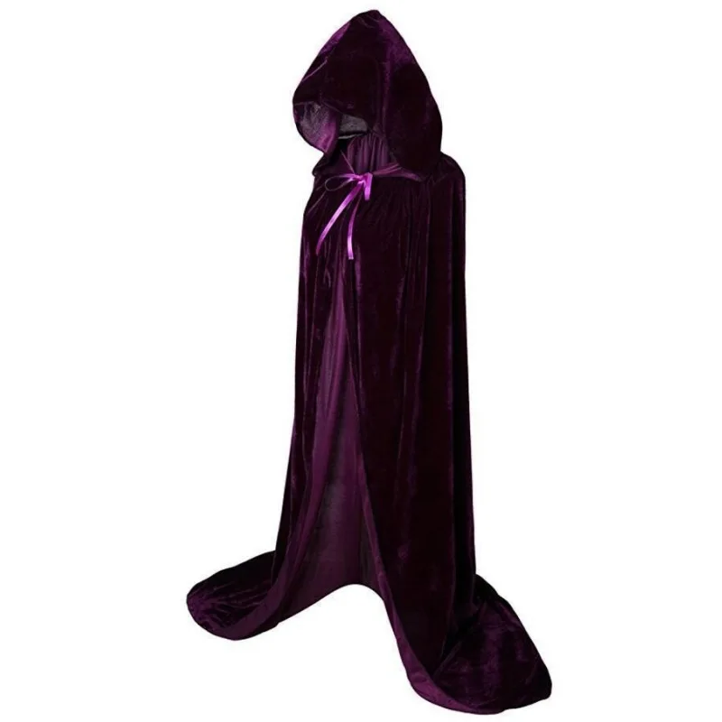 

Halloween Cloak Adult Medieval Cape with Hood Halloween Cosplay Death Wizard Witch Hooded Long Capes Velet M-XL Red Green Blue