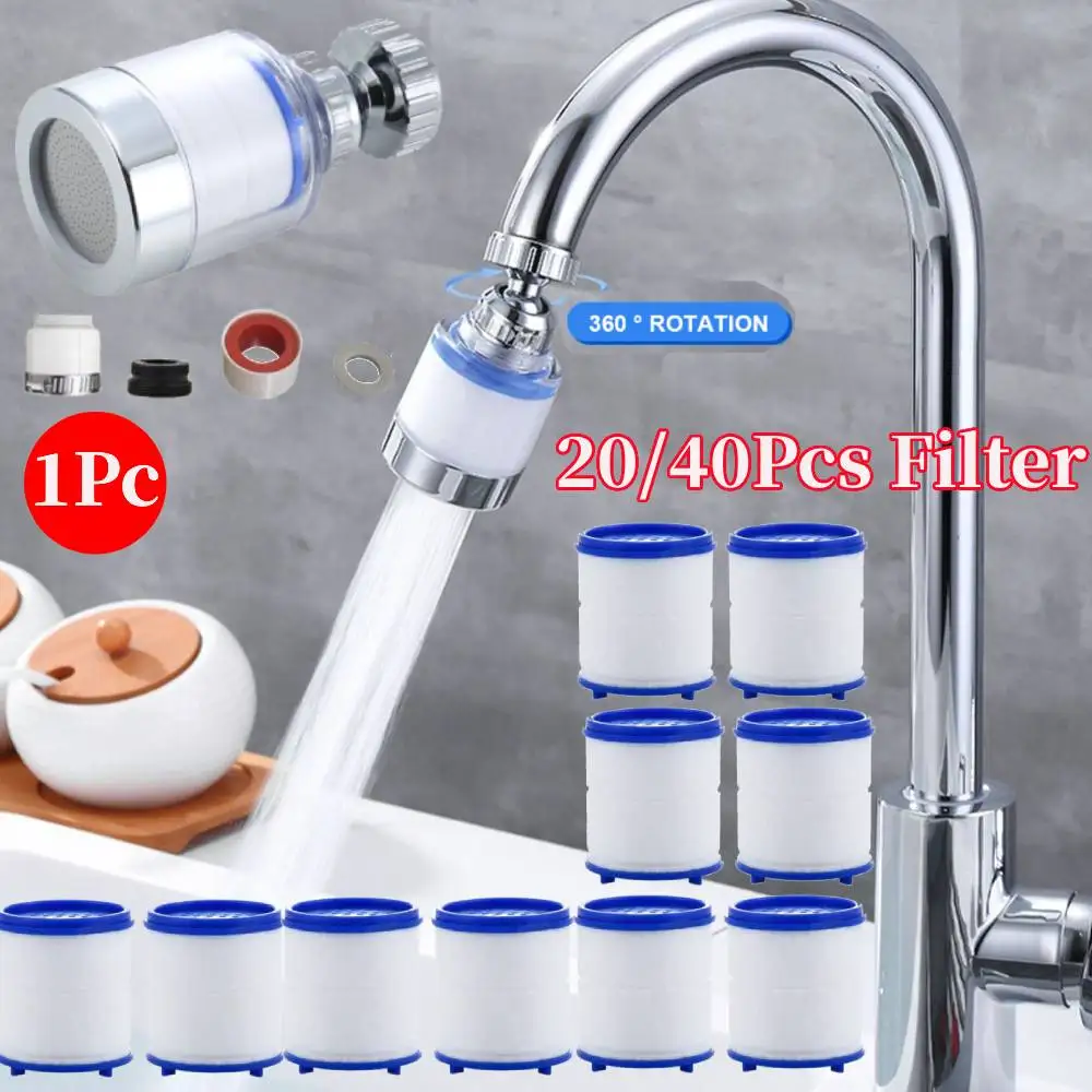 1Pc Filter Bubbler+20Pcs Filter,Faucet Water Filter 360° Rotating Splash Filters Remove Chlorine Heavy Metals Filtered Purifier