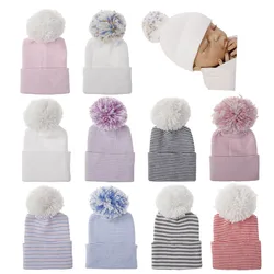 Pompom Ball Newborn Knitted Beanie Hat New Born Hospital Hat Baby Warm Knit Hat with Ball Baby Girls Toddler Warm Turban Bebes