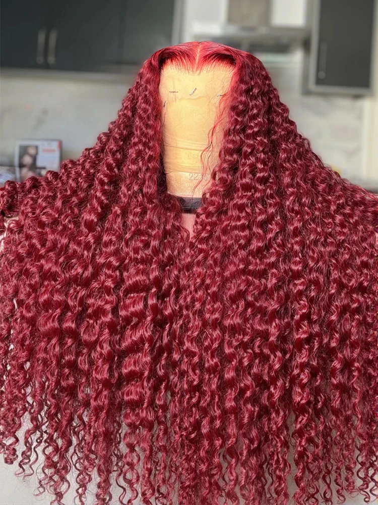 Burgundy 13x6 Hd Lace Frontal Wigs Human Hair Wig Brazilian Deep Wave Frontal Wig 99J Red Colored Curly Human Hair Wig For Women