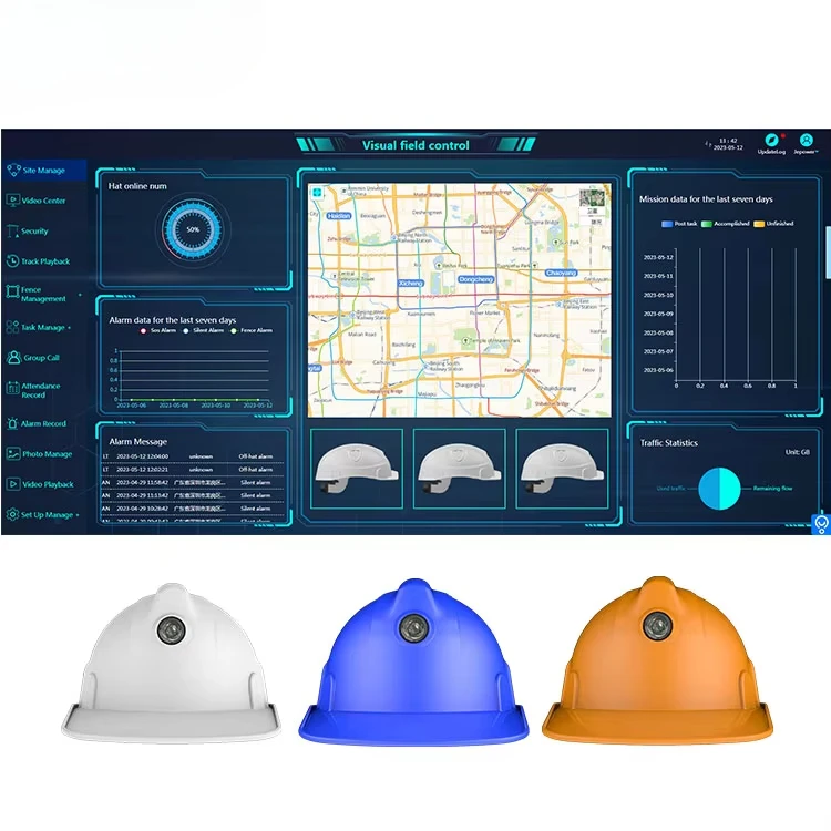 Live View 4G Positionierung VMS Backend Storage Smart Schutzhelm Hut mit weißem Kletterlicht 4G Wifi Live Kamera ABS