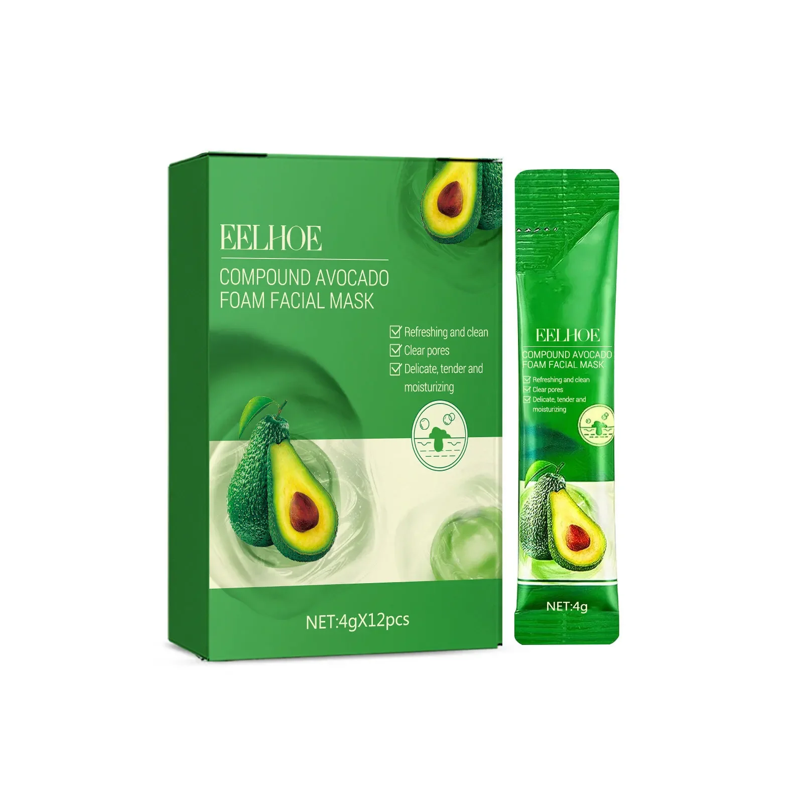 EELHOE Avocado Foam Facial Mask Shrink Pores Skin Rejuvenation Repair Damaged Skin Oil Control Brightening Nourishimg Face Mask image 2