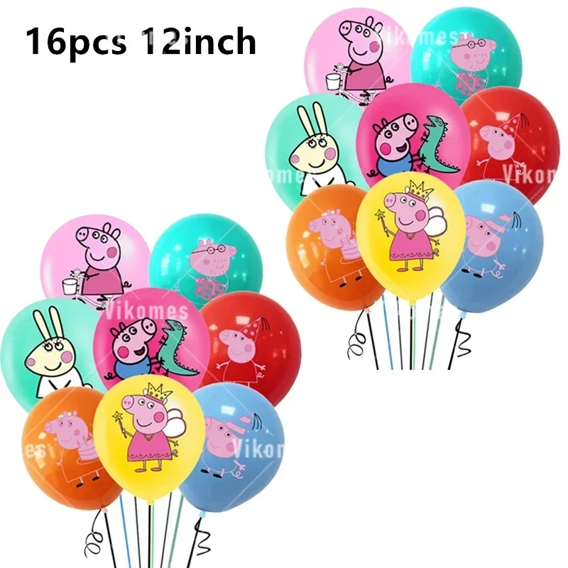 Peppaed Pig Balloons Hapoy Birthday Banner Party Supplies Cartoon George Page Paper Plates Disposable Tableware Decor Background