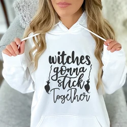 Woman Clothing Halloween Witches Together Graphic Sweatshirts Women Trendy Halloween Witchy Letter Design Fashion Casual Hoodies