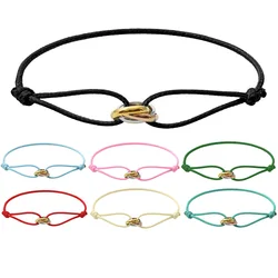 Zalman Classic Brand Titanium Steel Lover Three Circles Colored Wax Rope Thin 1.5mm Men Women customized DIY Bracelet Wholesale