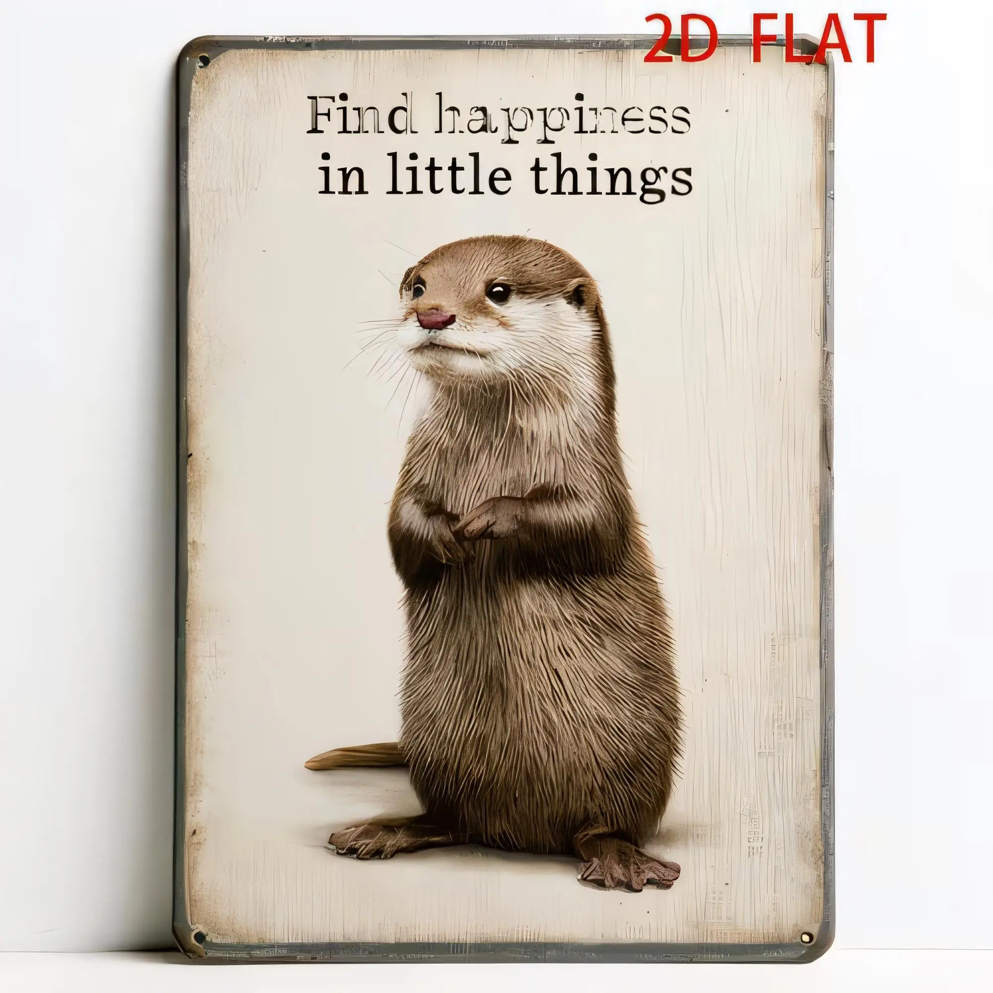 Tin Sign Find Happiness In Little Things Cat Quote 2D Flat Metal Poster Vintage Style Wall Decor for Living Room Bedroom Bathroo